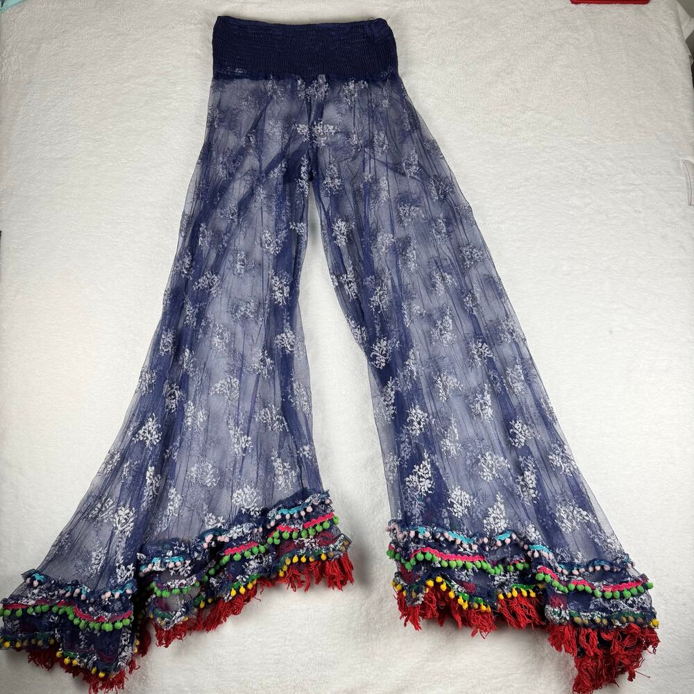 Anica Santania Gypsy Boho Lace Wide Leg Pants One Size Fringe Festival Artsy - Picture 2 of 7